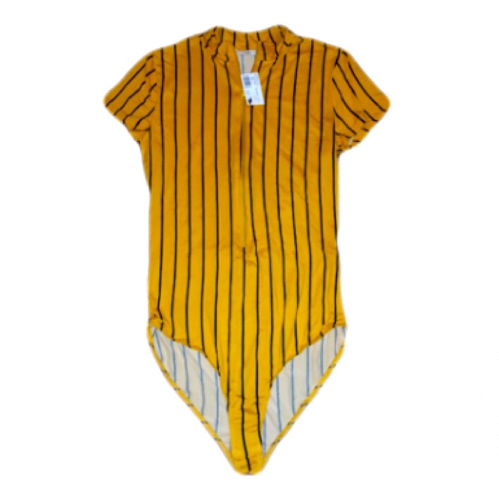 COPY - Juniors black and yellow striped bodysuit.